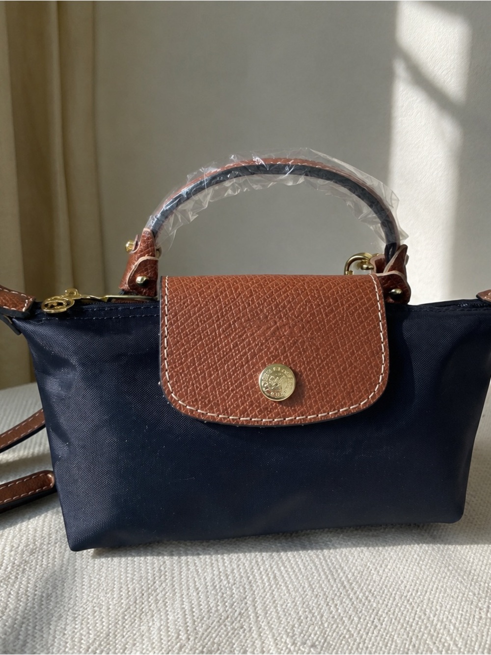 Longchamp Mini Tote in Black with Brown Leather Trim and Gold Hardware - Picture 2 of 4